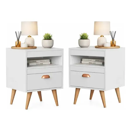 Kit 2 Mesas Cabeceira Decormobily 1 Gaveta Pés Palito Retrô