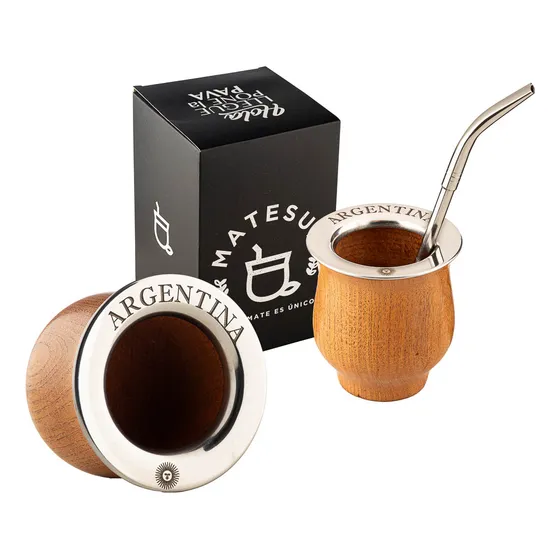 Mate Algarrobo Personalizado Virola Acero Inox + Pico Loro Color Marrón Claro