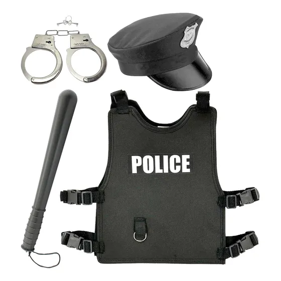 Fantasia Policial Quepe Colete Algema Cassetete Infantil