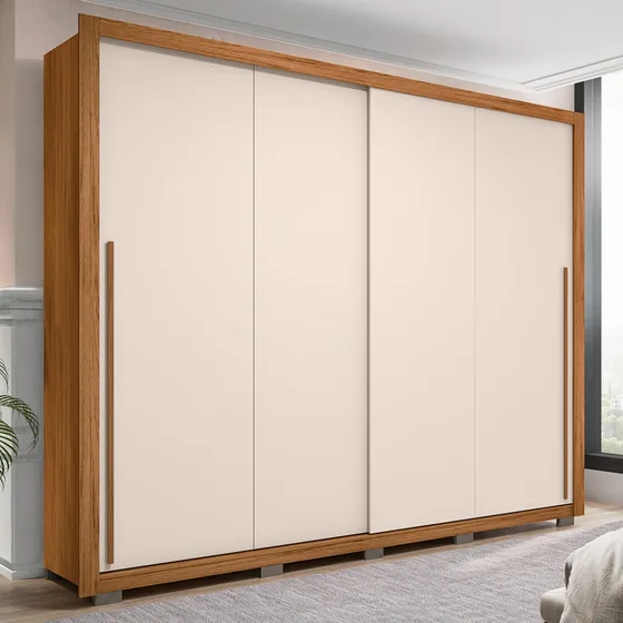 Guarda Roupa Casal 2 Portas De Correr 245cm Praticus Freijó/