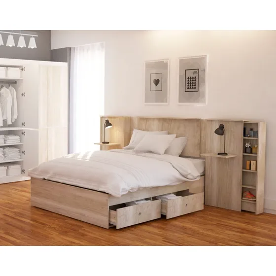 Juego Dormitorio Sommier Respaldo Cama Cajones King 2x2