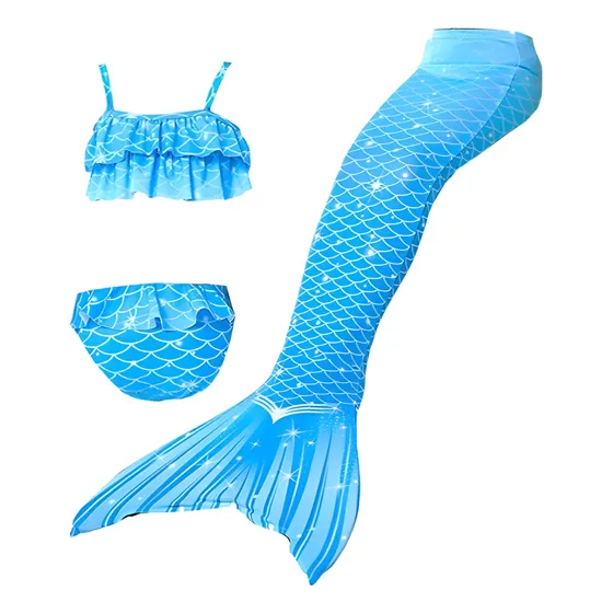 Traje De Baño Para Niñas De Sirena Celeste Incluye Cola