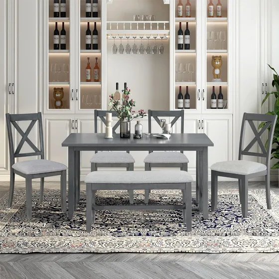 Juego De Comedor Familiar De 6 Piezas Con Mesa Plegable