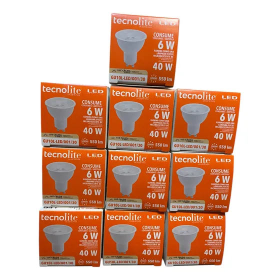 10 Focos Gu10 6w Tecno Lite Luz Cálida 3000k 550lm