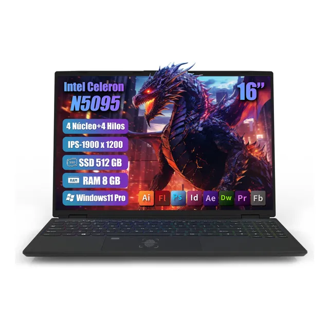 Ultrabook Bigview Laptop Intel Celeron N5095 Notebook Ofertas 8gb De Ram 512gb Ssd Intel Uhd Graphics 600 Top 60 Hz 1920x1200px 16:10 Windows 11 Pro Ypebook Negro 16 Inch