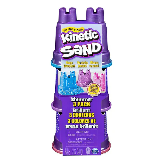 Pack X 3 Juego Arena Mágica Kinetic Sand Destellos Color Colores Pastel Azul, Rosa Y Morado