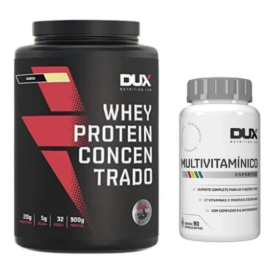 Whey Protein Concentrado 900g + Multivitamínico 60 Caps Dux