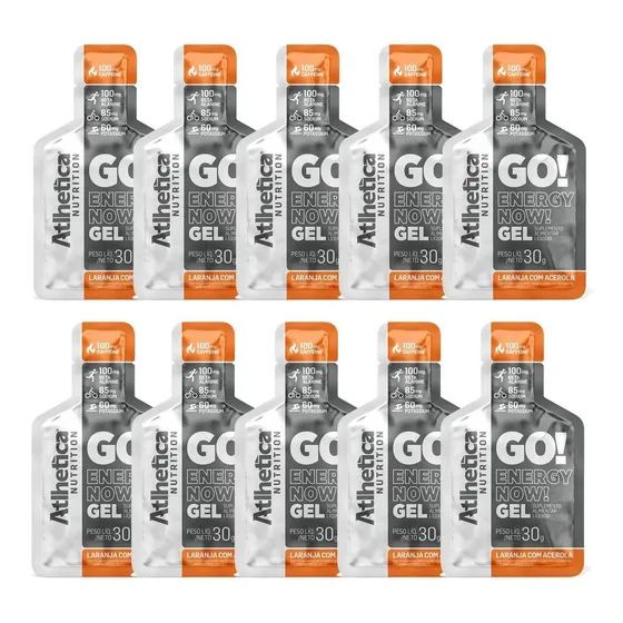 Go! Energy Now Gel 10 unidades de 30g cada Atlhetica Nutrition Sabor Laranja com Acerola