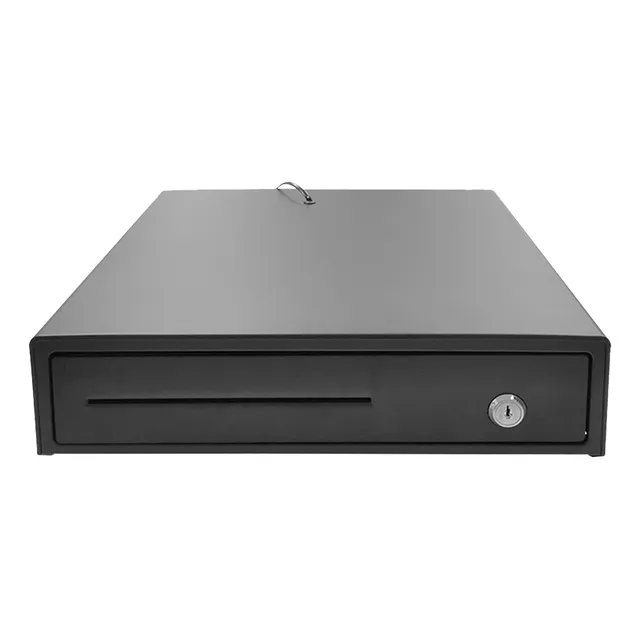Vendafacil Cajon De Dinero 4 Billetes 8 Monedas Color Negro Rj11 Metalico Con Bloqueo Manual Punto De Venta