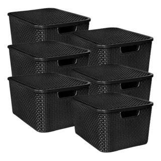 Kit 6 Caixas Organizadoras Com Tampa Pequena Rattan 7lts Kit 6 Caixas Organizadoras Com Tampa Pequena Rattan 7lts