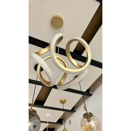 Lustre Pendente Led Ondas Design Moderno 35w 3 Em 1 Fita Estrutura Dourado