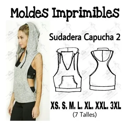 Moldes Patrones Imprimibles Sudadera V Capucha Xs Al 3xl