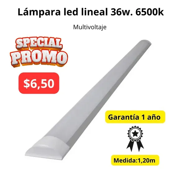 Lámpara Led Plana 36w. 6500k. 1,20m. Techo O Pared