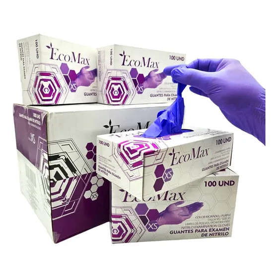 Guantes De Nitrilo Morado Xs. Bulto Por 1000. 10 Cajas