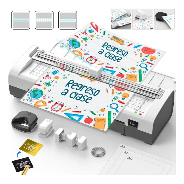 Laminadora 9" térmica frío foil para tamaño carta A4 8 en 1 incluye 20 micas 3 cortadores y recortadora ideal para hogar oficina y escuela Qfun SL389