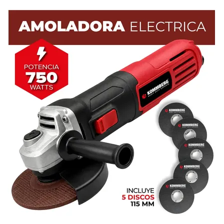 Amoladora Angular Kommberg 115mm 750w 11000rpm + 5 Discos de Corte - NO ALBAÑILERIA