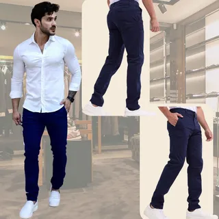 Calça Sarja Alfaiataria Com Lycra Slim Social Linha Premium Calça Sarja Alfaiataria Com Lycra Slim Social Linha Premium