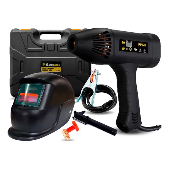 Pistola De Solda Inversora Mma 120a 220v Com Máscara De Solda Automatica The Black Tools