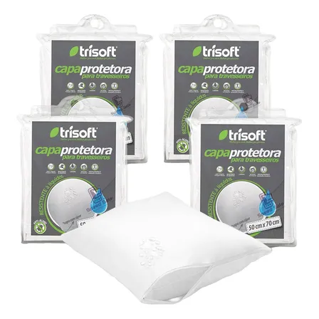 4 Fronhas Impermeável Zíper Anti-ácaro Não Faz Barulho Capa Branco