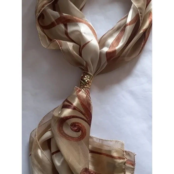 Bufanda De Seda + Broche Anillo De Acero