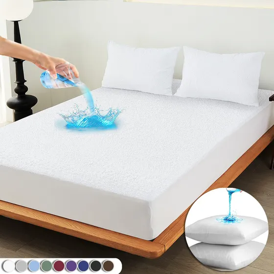 Cubre Colchón Impermeable King Con 2pcs Funda De Almohada Color Blanco