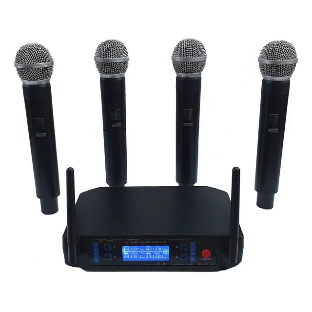 Sistema De 4 Micrófonos Inalambricos Uhf Profesional