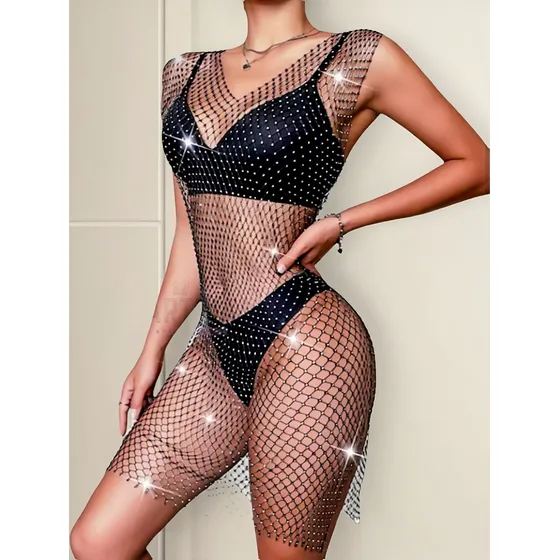 Vestido De Red Strass Con Brillos Importado Tendencia Viral