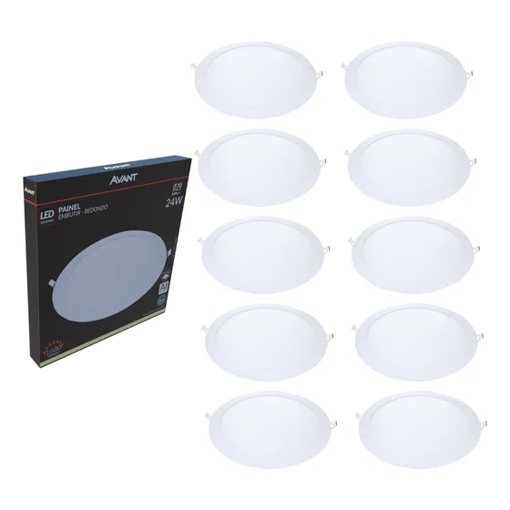 Kit 10 Plafon Led Embutir Redondo Neutro 4000k 24w Avant 