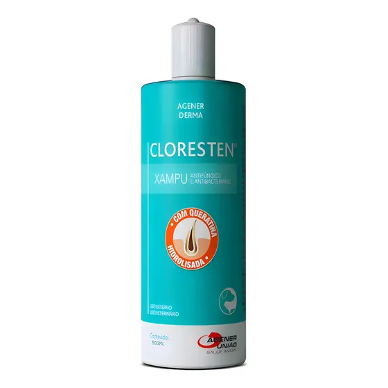 Shampoo Agener União Cloresten Antibacteriano E Antifúngico Para Cães E Gatos 500 Ml Neutra
