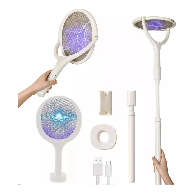 Matamoscas Eléctrico Recargable Con Cabeza Giratoria - Raqueta Para Interiores Y Exteriores, Exterminador De Moscas E Insectos, Ideal Para Frutas Y Hogar