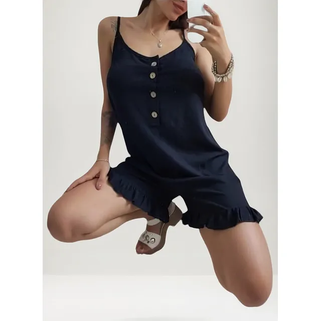 Mono Corto Musculosa Con Detalle De Botones Y Volados