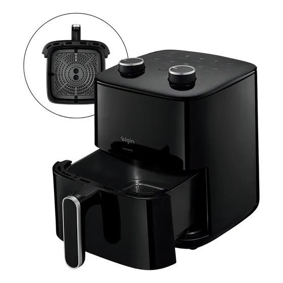 Fritadeira Air Fryer Prática Fry 3,7l 1400w Preta Grelha Removível Sem Óleo