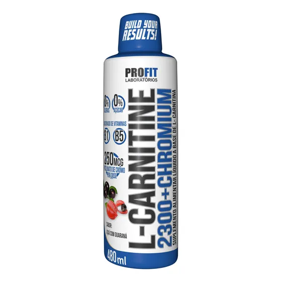 Suplemento em Líquido L-carnitina 2300 com Chromium com Picolinato de Cromo Sabor Açaí com Guaraná em Garrafa de 480ml Profit Labs
