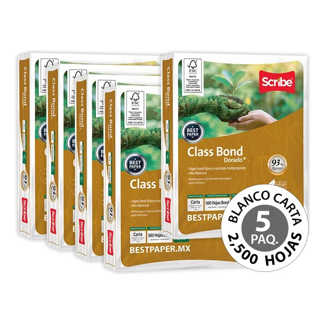 Papel Class Bond Dorado Carta - 5 Paquetes (2,500 Hojas)