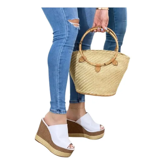 Sandalia De Corcho Con Preciosa Cartera Artesanal