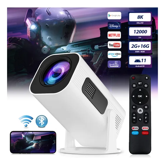 Hp330 Proyector 8k Portatil Android 11 12000lm 2g+16g Mini Proyector 4k Full Hd Profesional Cañon Proyector Led Proyectores Para Celular Bluetooth Mirrorlink Hdmi Usb Aux Wifi 2.4/5ghz