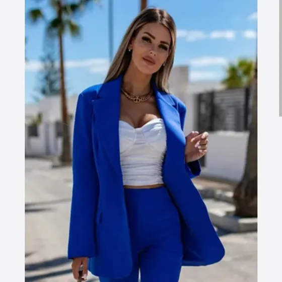 Blazer Dama Azul Rey Largo Talla M Nuevo