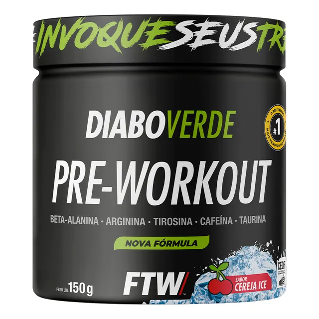 Suplemento Em Pó Pre Treino Pre Workout Pote 150g Sabor Cereja Ice FTW - DIABO VERDE