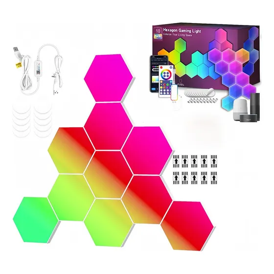 Paneles Hexagonales De Luces Led Con Control Por App, 10 Pzs