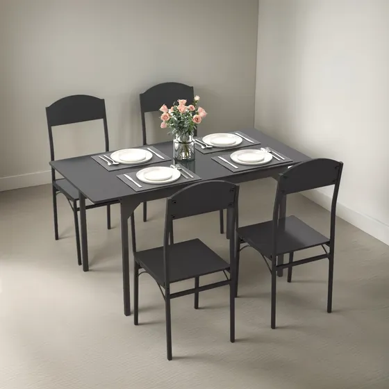 Juego De Mesa De Comedor Extensible 140cm Con 4 Sillas Negro