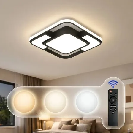 Plafon Led Quadrado 37w Moderno, Embutido, Com Controle Remoto, Temperatura Ajustável 3000k6000k, Ideal Para Sala, Quarto E Cozinha, Tieesa X003 Preto 127/220v