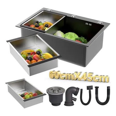 Cuba Gourmet Quadrada Aço Inox 304 Escovada 60x45cm Cozinha Premium,cuba Gourmet Quadrada Aço Inox 304 Moderna Escovada,cuba Gourmet Cozinha Aço Inox Com Acessórios,embutir Ou Sobrepor Preto