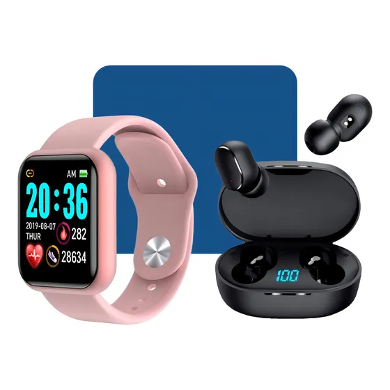Relógio Smart Digital D20 Masculino / Feminino Connect Ecom + Fone S/fio Cor Da Pulseira Rosa