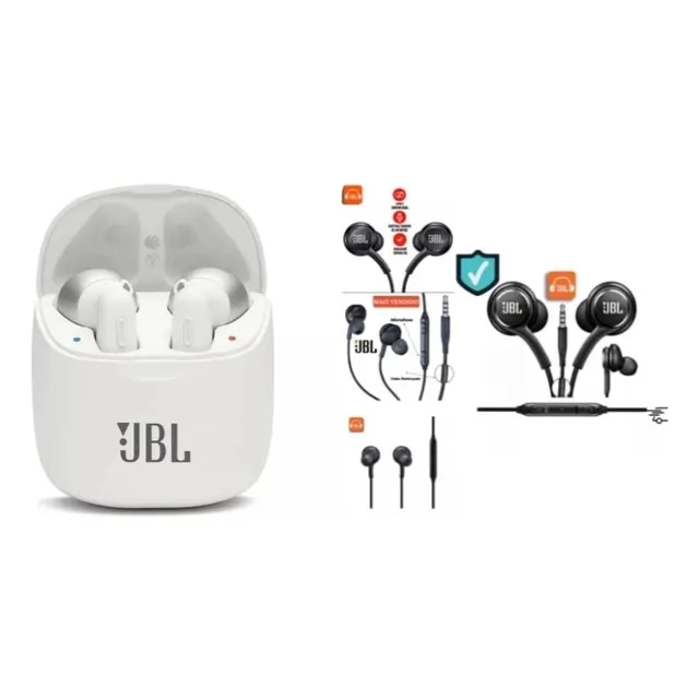 Kit 2 Fones De Ouvido Sem Fio Jb Tune 220tws E Com Fio Jb