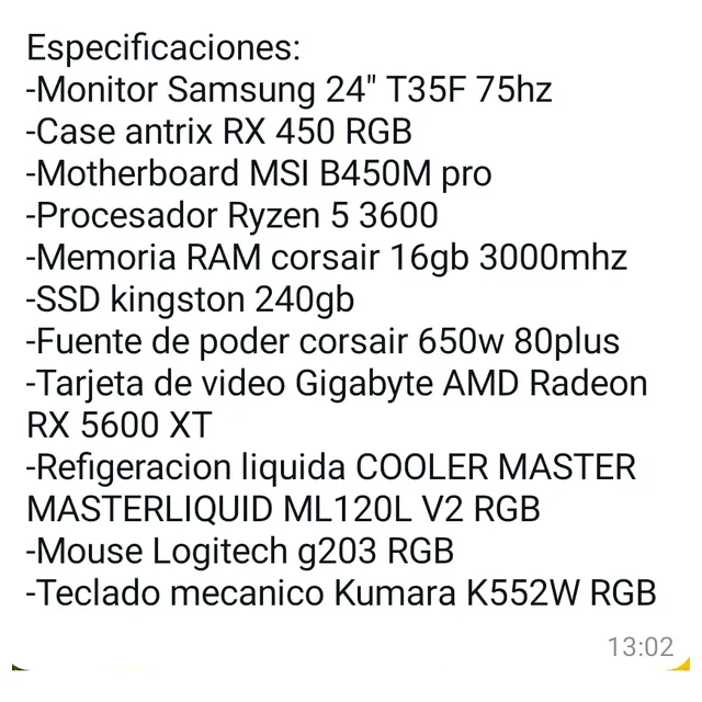 Computadora Procesador Rysen Para Juegos