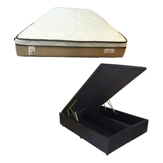 Kit Cama Baú Bip. Casal + Colchão Molas Ensacadas Smartflex
