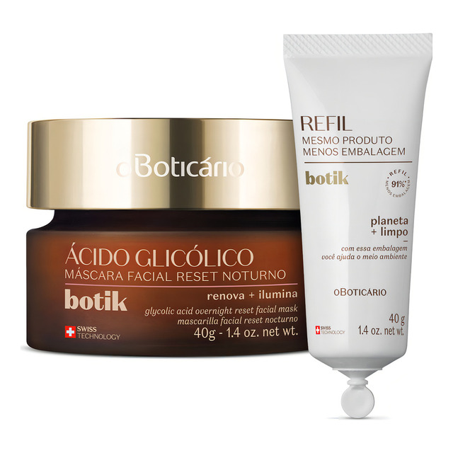 Kit Botik Ácido Glicólico: Máscara Facial 40g + Refil 40g Kit Botik Ácido Glicólico: Máscara Facial 40g + Refil 40g