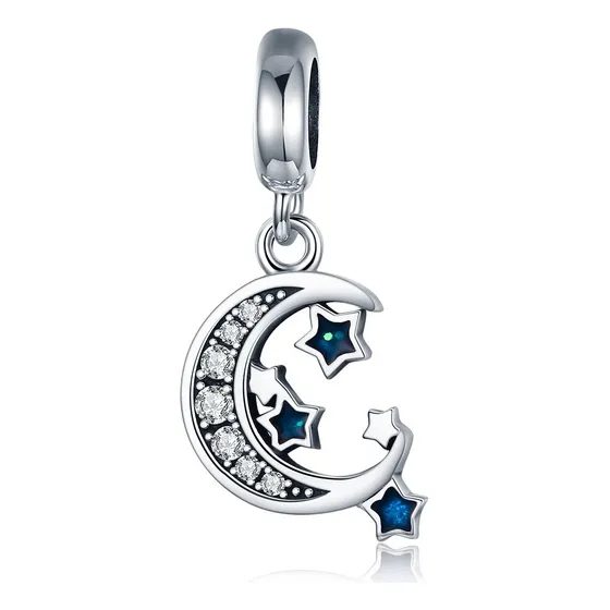 Charm Dije Plata 925 Luna Y Estrellas Azul / Todojoyas