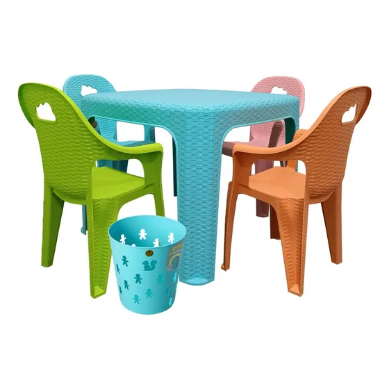 Mesa Infantil Desmontable 4 Sillas Para Niños + Cesto Regalo