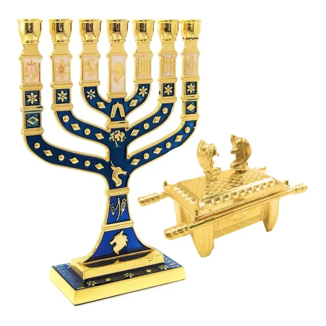 Menorah Candelabro 12 Tribos Pq + Arca Da Aliança Miniatura